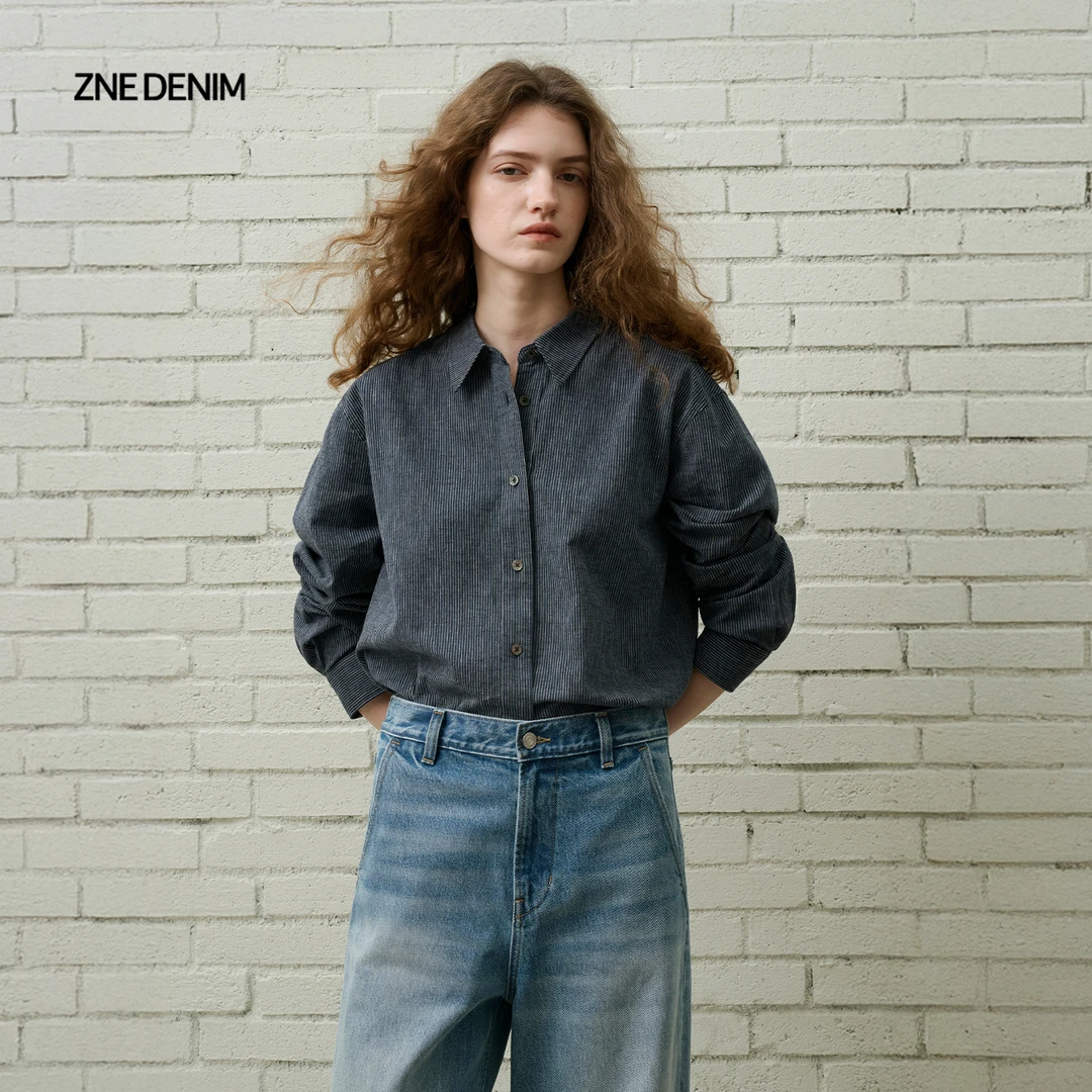 ZNE法式复古双色交织秋冬棉麻长袖衬衣MTZ708