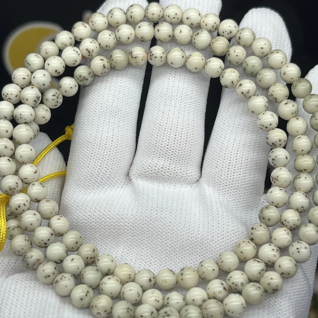 石玉料冰糖玉化通体留白6圆珠，原生态星月菩提，一物一图