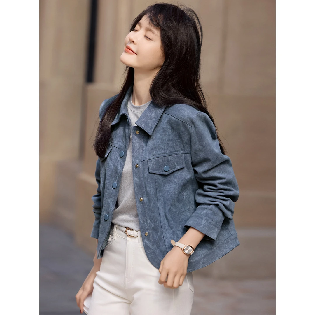 沫晗依美时尚休闲晕染风短外套2025秋季新款减龄扎染长袖外套女款