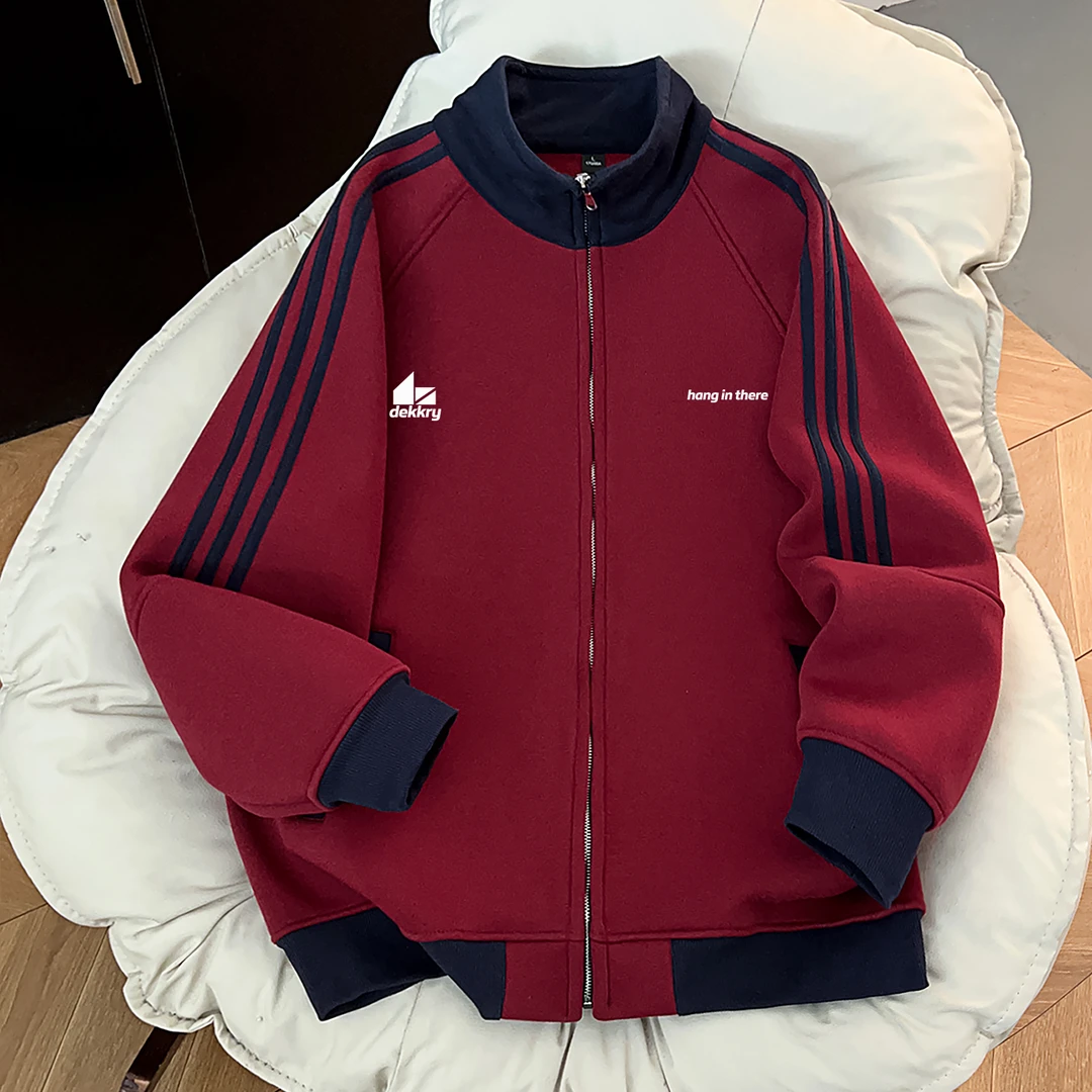 美式潮流小众字母印花休闲三条杠立领拉链外套宽松秋冬季情侣卫衣