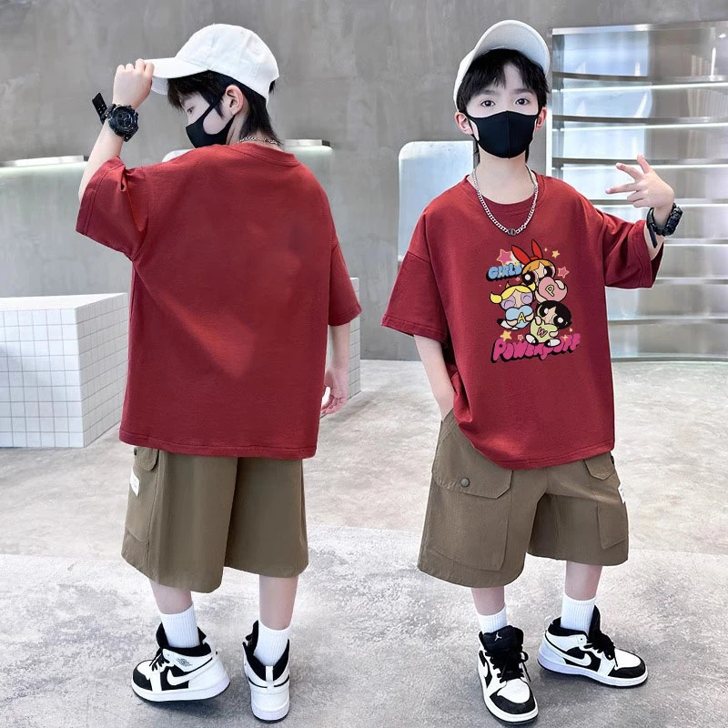 男女同款童纯棉短袖t恤中大童夏季韩版印花上衣儿童帅气宽松体恤