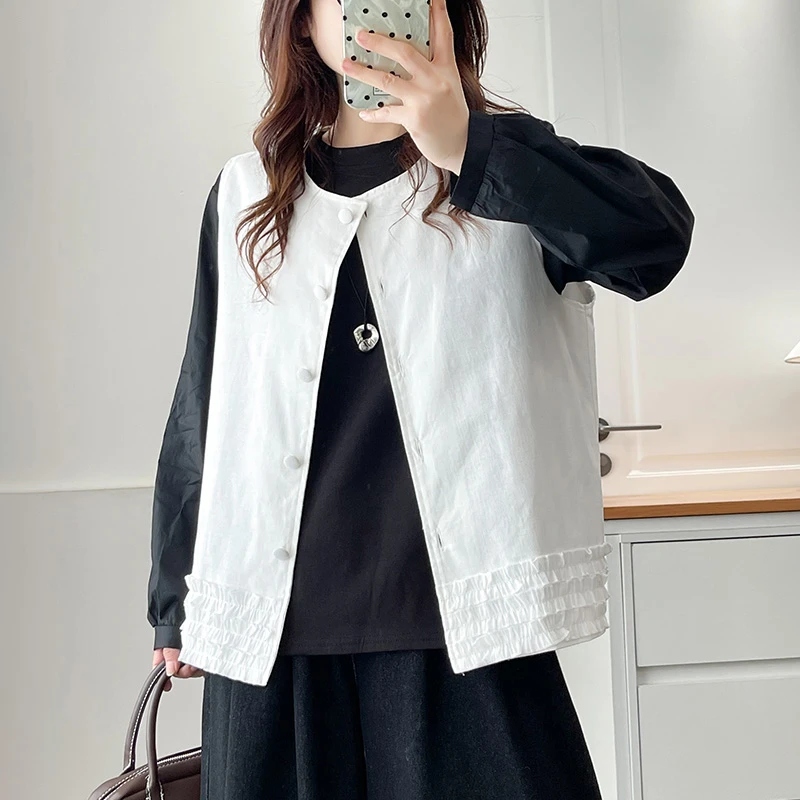 大码女装早秋新款时尚无袖马甲女宽松显瘦百搭胖mm洋气马夹上衣服