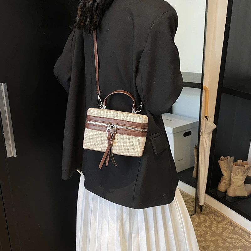 夹层拉链袋竖款方型双根斜挎包洋气春夏时尚小众肩包