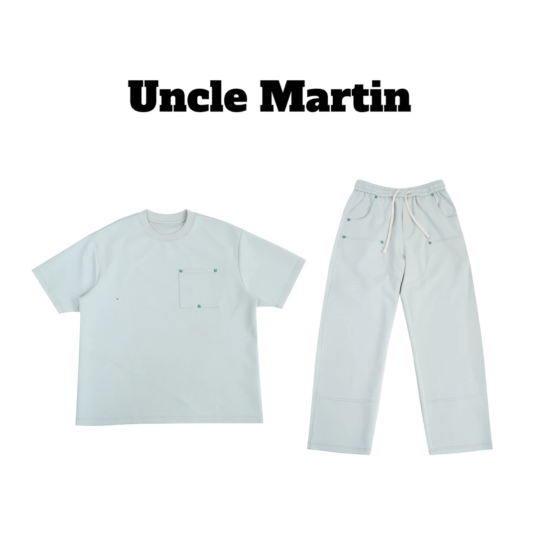 马丁叔叔 25新款潮流纽扣松石短袖长裤套装 315