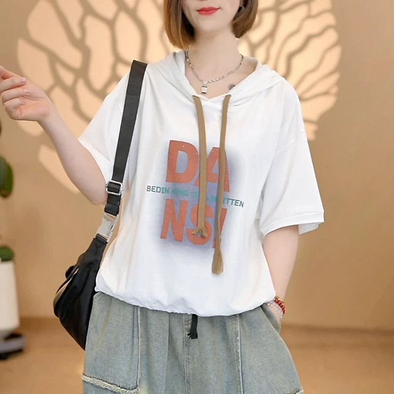 【语花舍】夏季新款连帽卫衣短袖长袖休闲百搭宽松韩版设计感8091