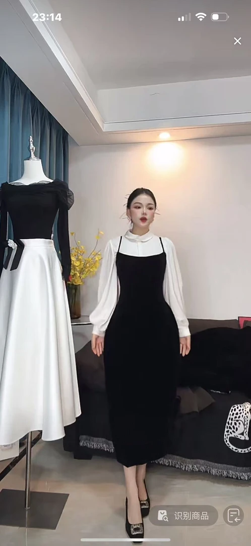 法式掐腰显瘦沙漏腰吊带连衣裙中长款 小众设计 气质黑色时尚黑裙