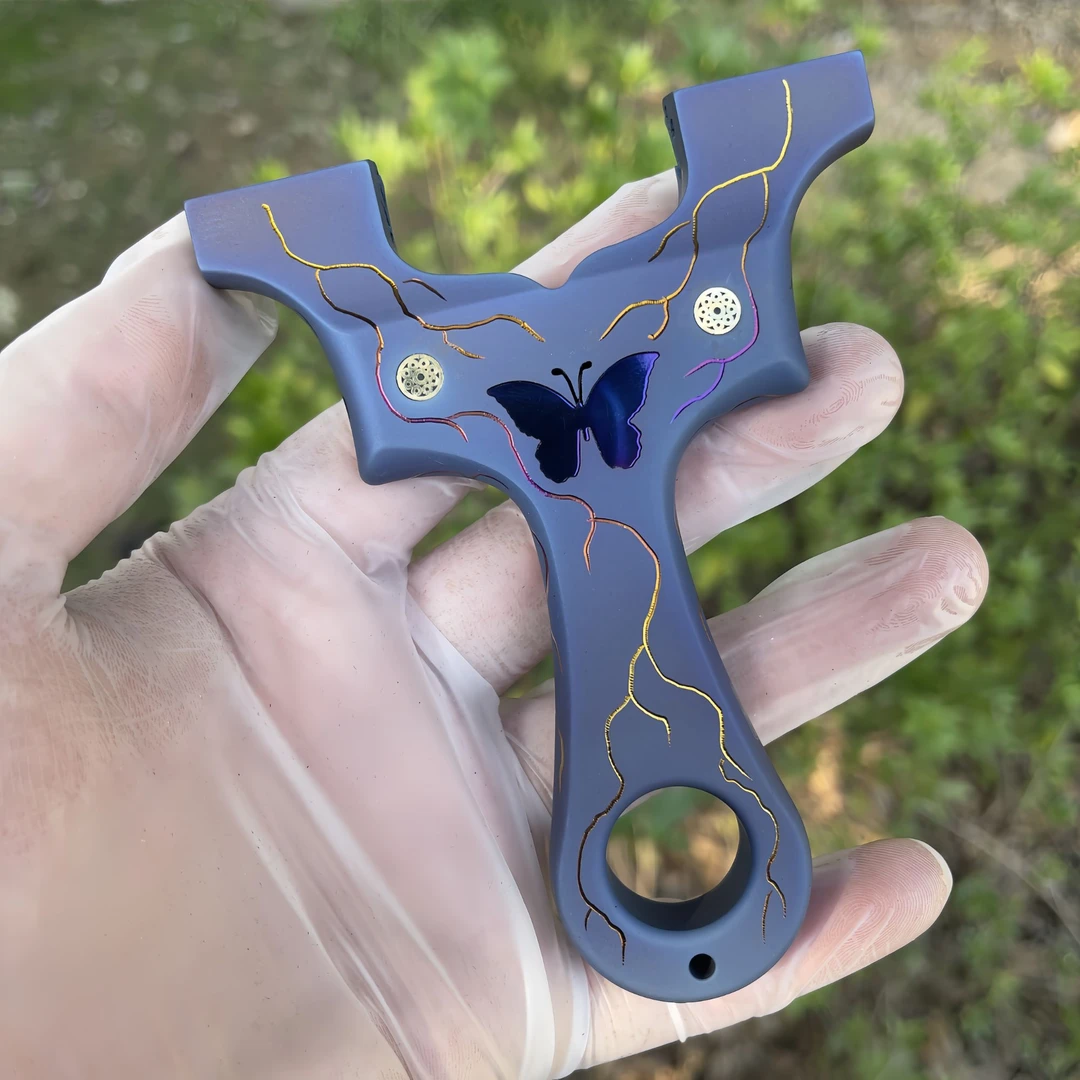 新款全钛烤蓝蝴蝶弹弓高精准户外比赛专用