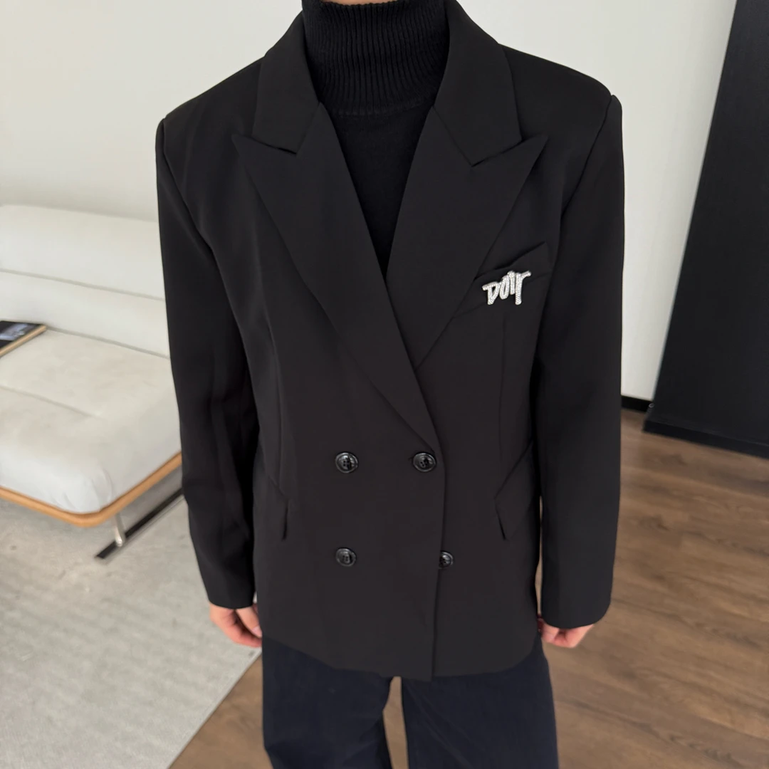 AGONG1041原创新款韩系高级感戗驳领宽松西装男时尚气质设计感