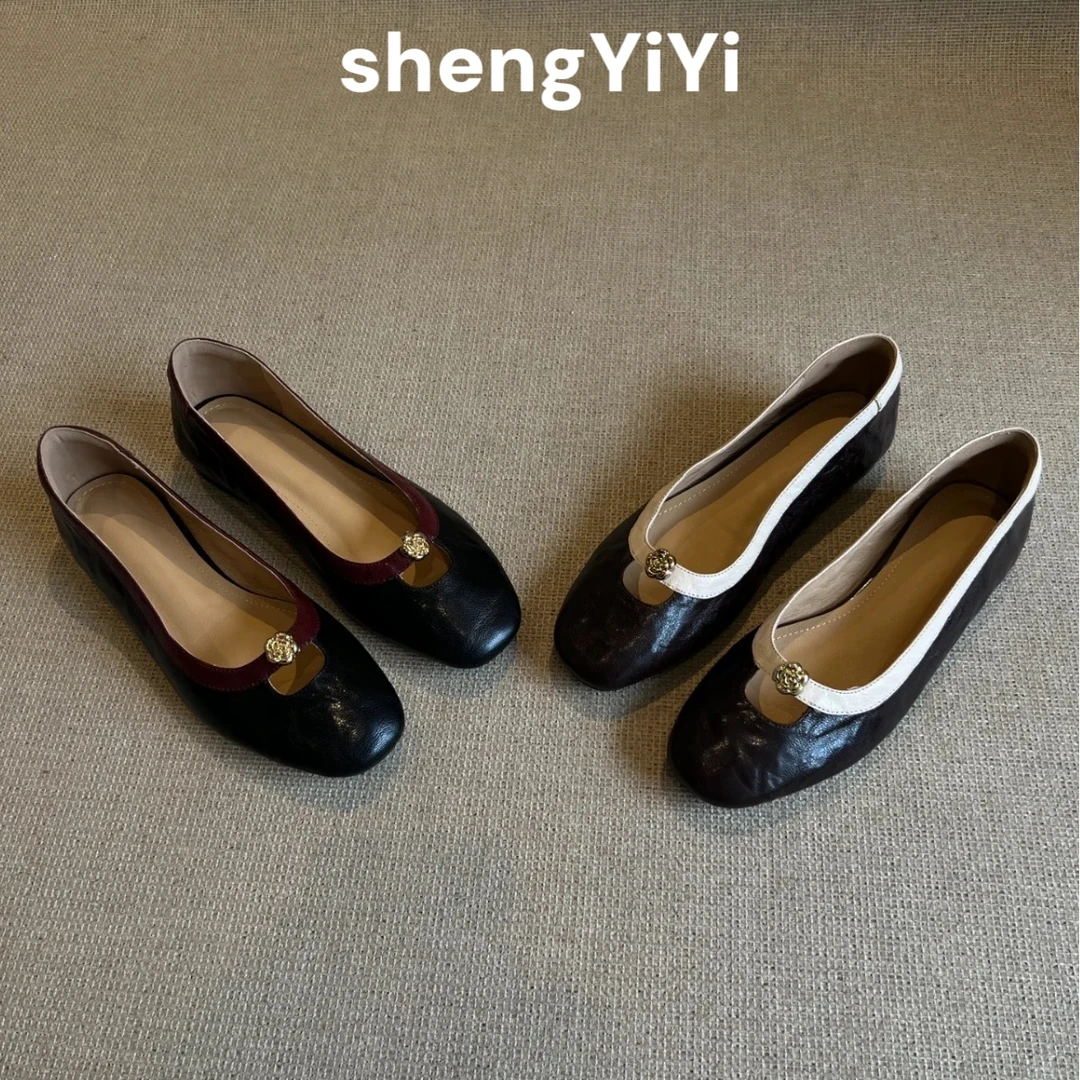 羊皮版~小众山茶花ik低跟气质软底百搭圆头小香风玛丽珍单鞋女款