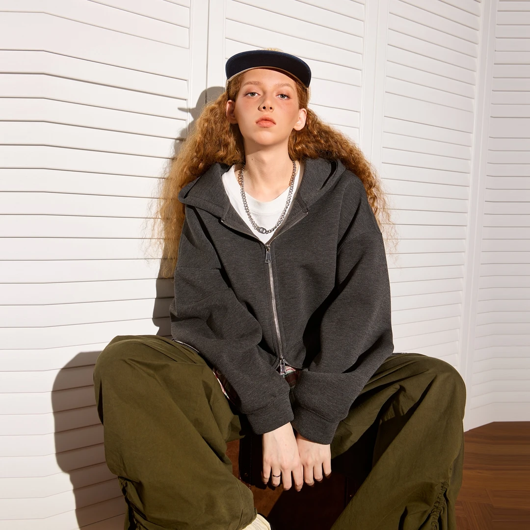 BEETLE TOWN空气层开衫连帽卫衣女美式cleanfit春秋外套男女同款