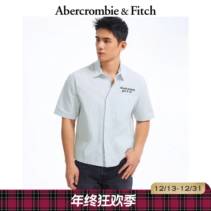 AF男装25夏季美式通勤经典百搭工装风条纹短袖衬衫上衣125-5453