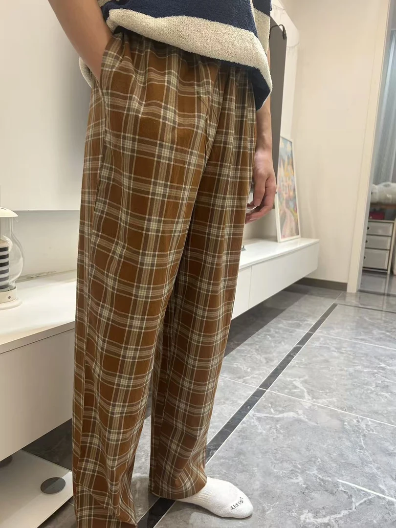 【全棉家居九分裤】宽松显瘦高腰休闲直筒格子薄款男士耐脏防蚊裤