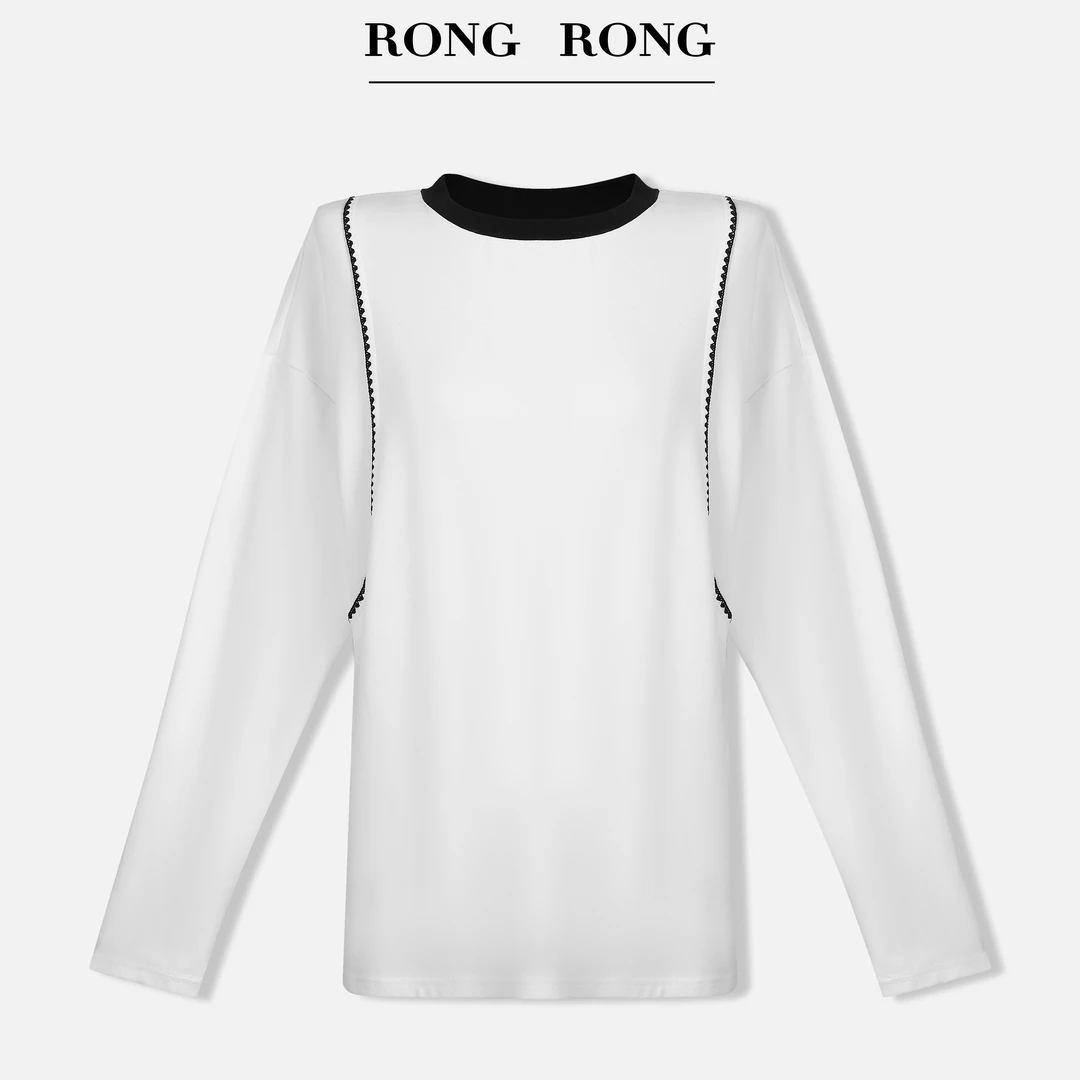 溶溶【元气日记】RONGRONG 圆领手工绣花线条舒适亲肤长袖25C6163