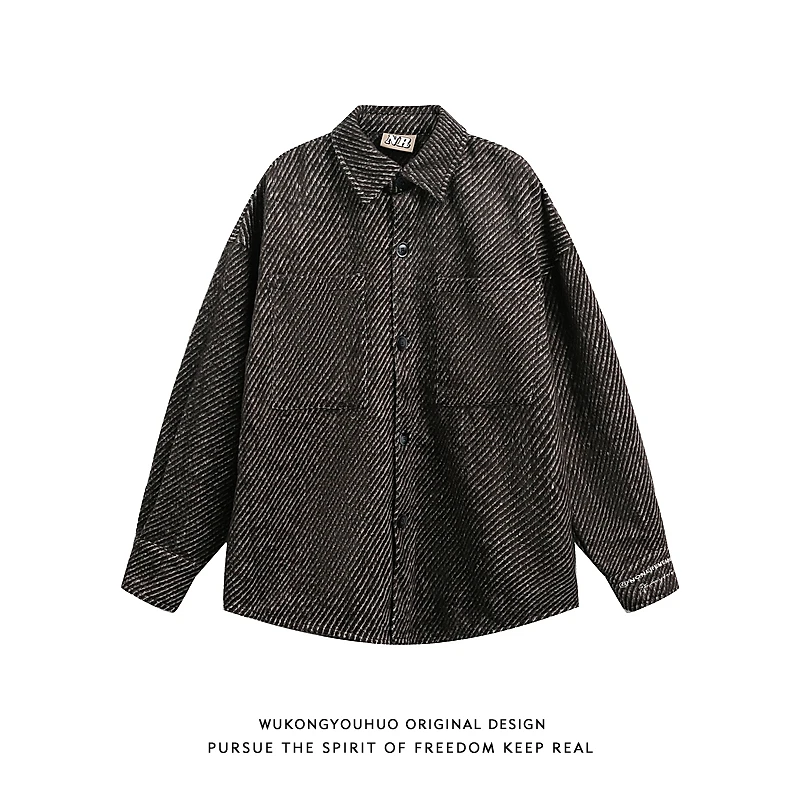 悟空有货斜人字纹磨毛重磅翻领夹克男美式复古宽松高级感休闲外套