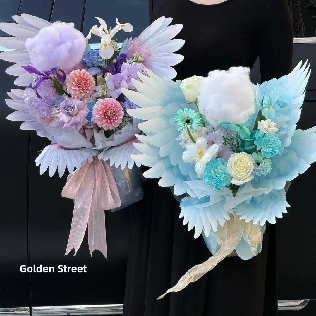 锦衣2025新款浪漫天使翅膀造型纸梦幻木棉纸鲜花话术和包装纸花艺