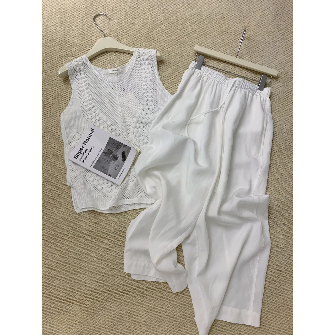 新款时尚显瘦抽绳阔腿纯色亚麻天丝松弛感休闲裤夏季宽松百搭简约