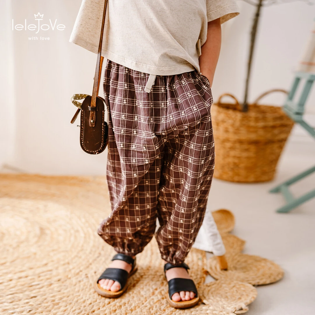 LELEJOVE男女宝夏季薄款束脚防蚊裤透气肌理感复古格纹裤5AU52253