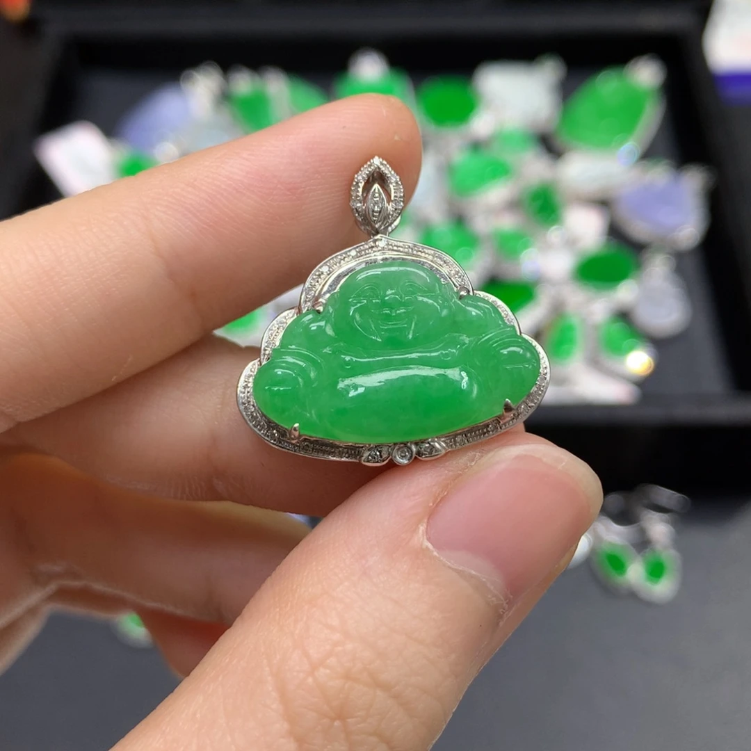 吊坠(不含链)18K金镶嵌翡翠