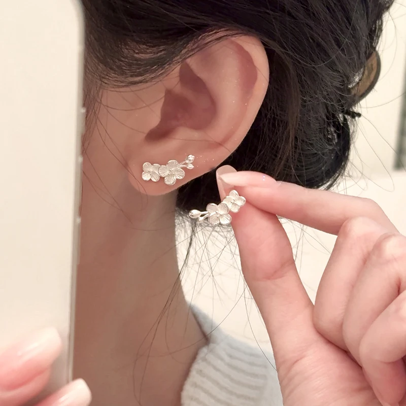 足银耳饰 耳钉女小花朵高级感耳环2025新款爆款999银针睡觉不用摘