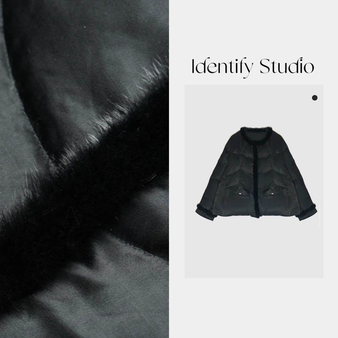 【现货】IDENTIFY香香“黑色毛边拼菱格羽绒服”秋冬休闲百搭外套24AW