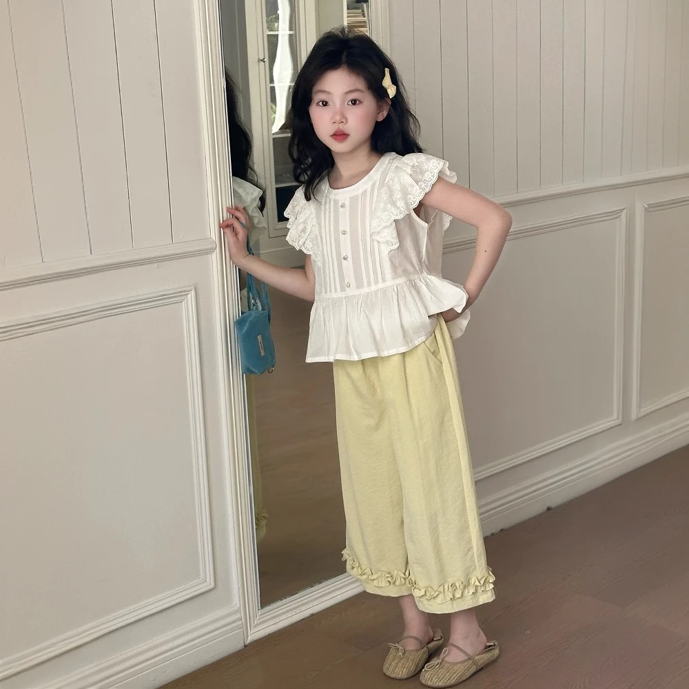 女童套装夏装2025新款洋气童装女孩夏季短袖九分裤儿童两件套薄款