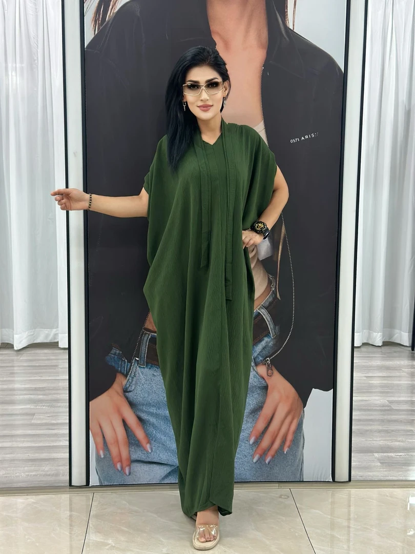 新中式中长款长款V领夏季连衣裙长裙时尚百搭lulu风