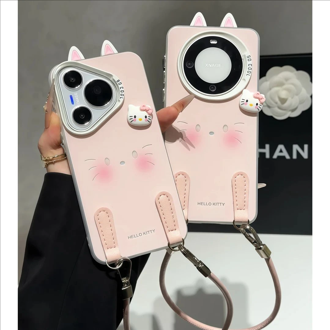 适用华为Pura80/70pro壳Mate70新款Mate60卡通凯蒂猫耳朵挂绳Nova