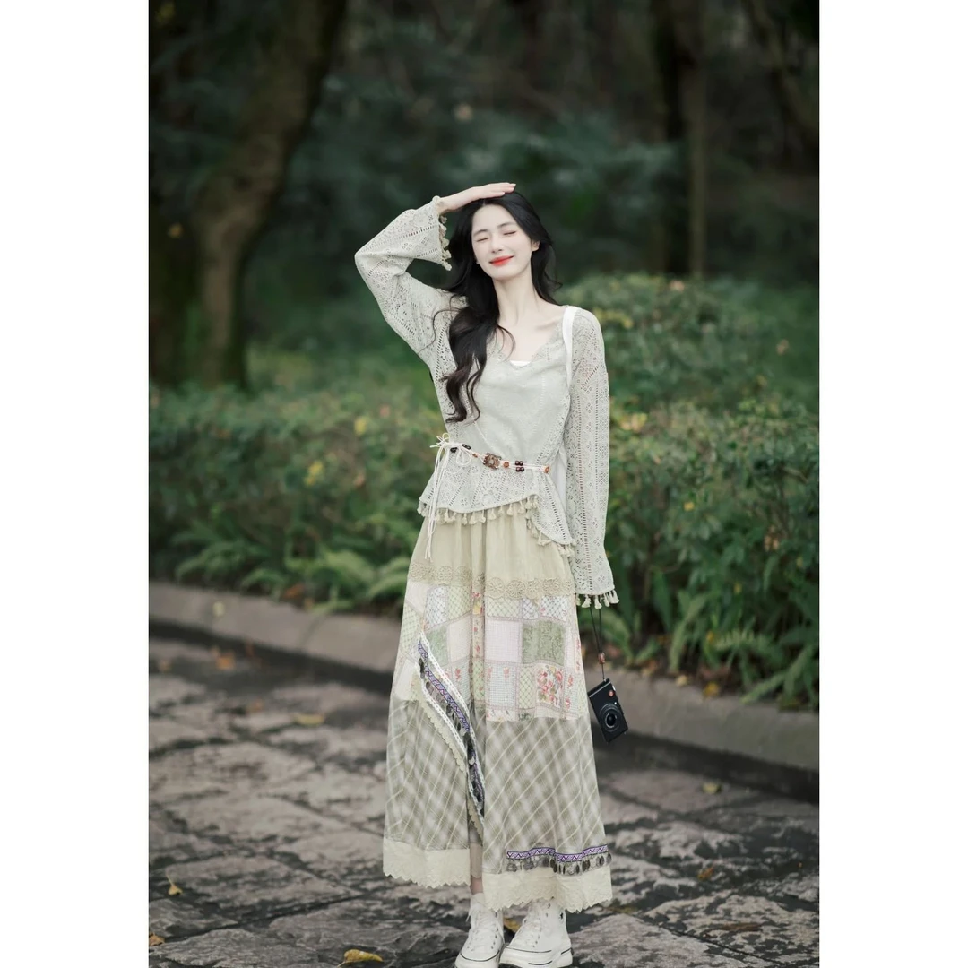 2025夏季新款套装镂空流苏时尚上衣显瘦半身裙森系裙子两件套女