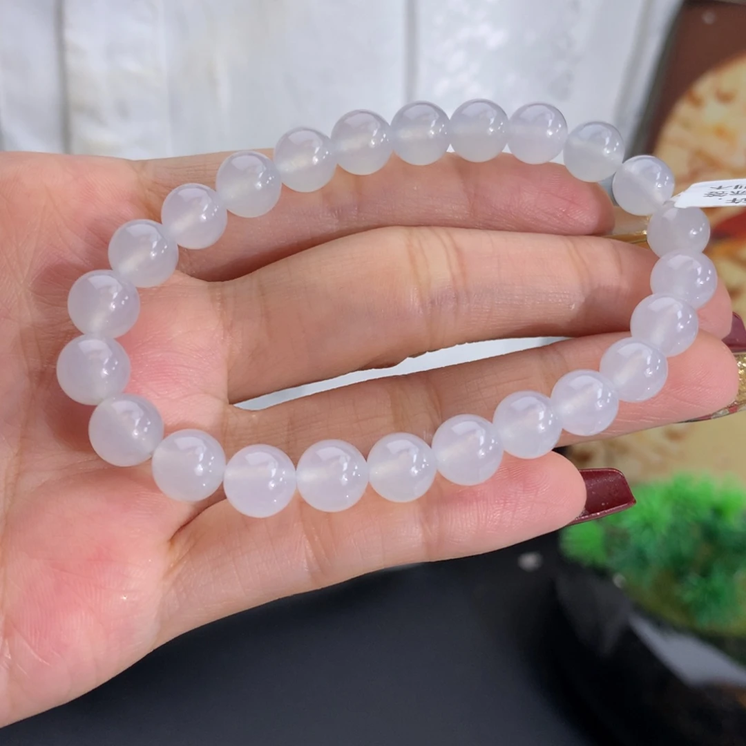 翡翠未镶嵌手串卡7.8冰胶白月光手串