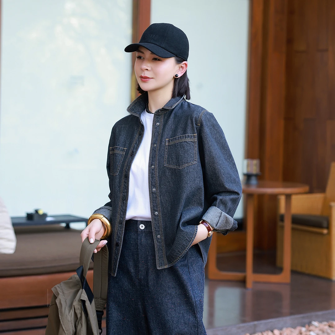 麻霖原创设计早春新品100%牛仔棉酵洗休闲文艺显瘦牛仔衬衫开衫