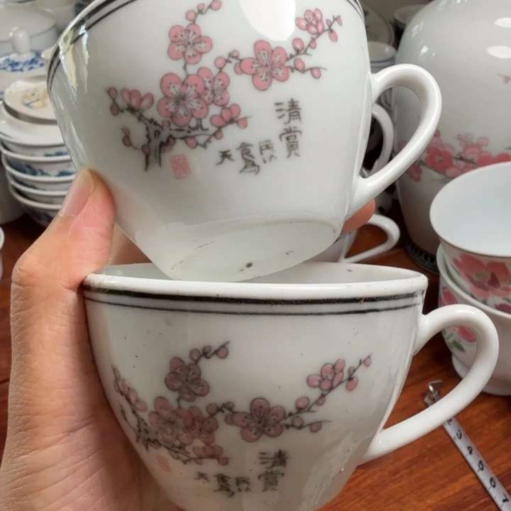 醴陵釉下群力茶杯咖啡杯一对微瑕
