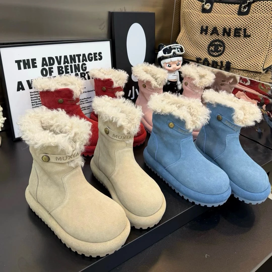 广州欧货【云端漫步】冬季真皮5cm加厚保暖洋气丑萌时尚厚底雪地靴