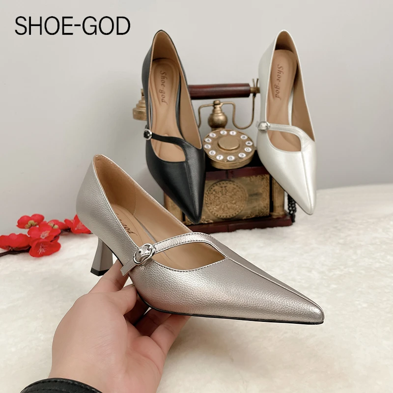 【牛皮】6厘米 2024年春季新款气质百搭尖头中跟浅口单鞋sg066