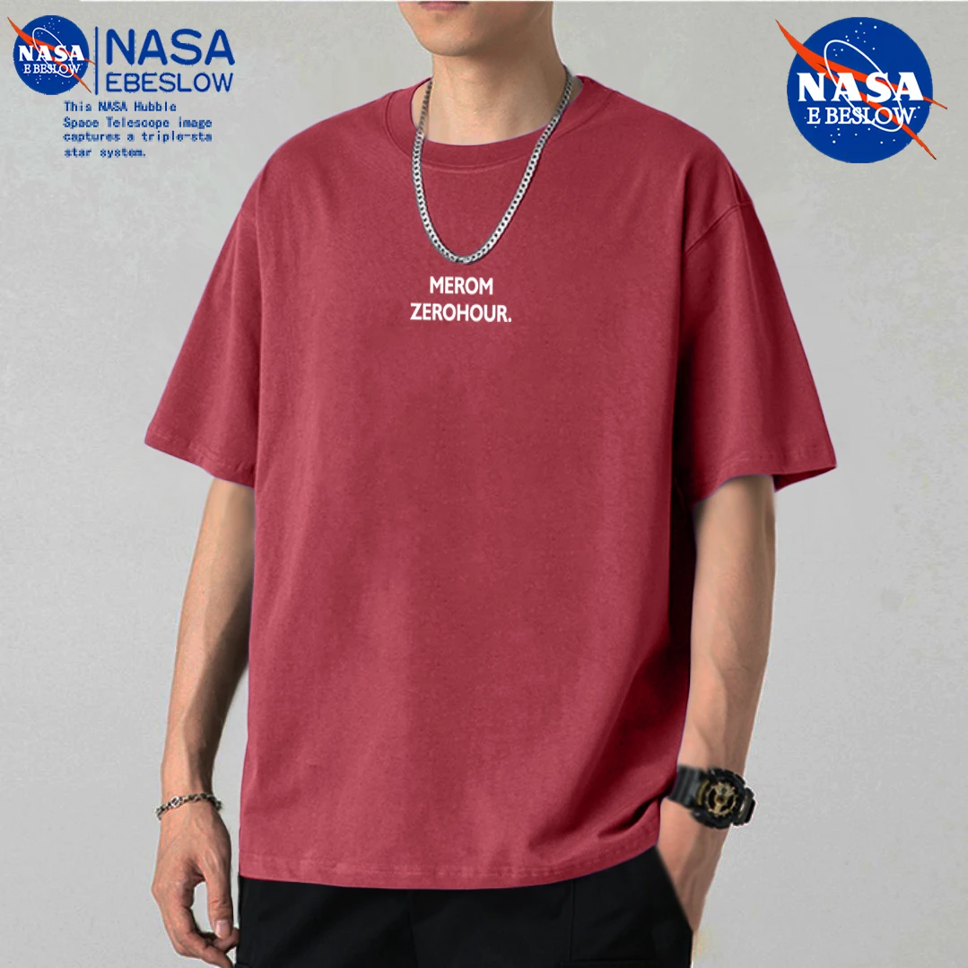 NASA圆领纯棉短袖男装夏季T恤透气印花时尚上衣简约百搭宽松休闲