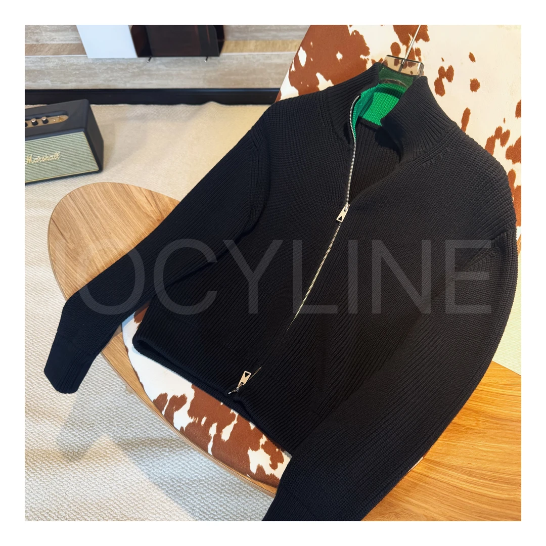 【JOCYLINE】25秋冬新款绿领拉链开衫纯棉针织毛衣外套