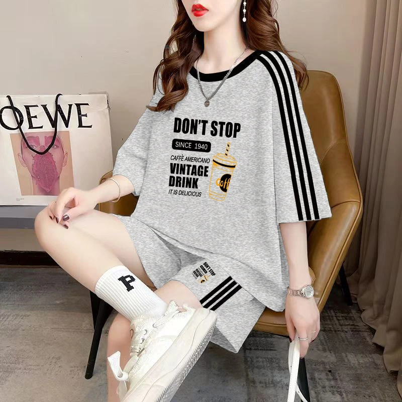 夏装休闲运动套装女2025新款爆款宽松洋气小个子韩版学生大码百搭