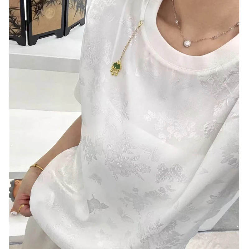 020-1新中式国风透气时尚减龄洋气百搭暗纹提花国风T恤短袖上衣