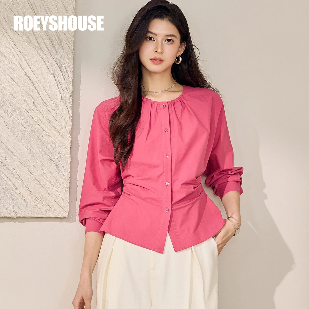 【RH】罗衣气质圆领纯棉衬衫女2025秋季新款高级通勤收腰上衣12489