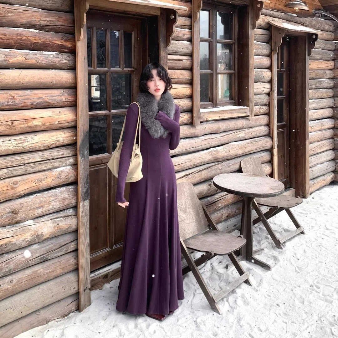 酒午制12/26 20点95折【垂衿揽月】优雅挂脖绑带长款连衣裙KLF4525