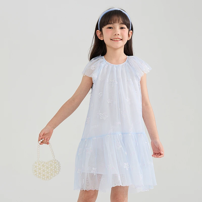 [商场同款]EP雅莹童装2025春女童新款海洋图案刺绣精致拼接连衣裙