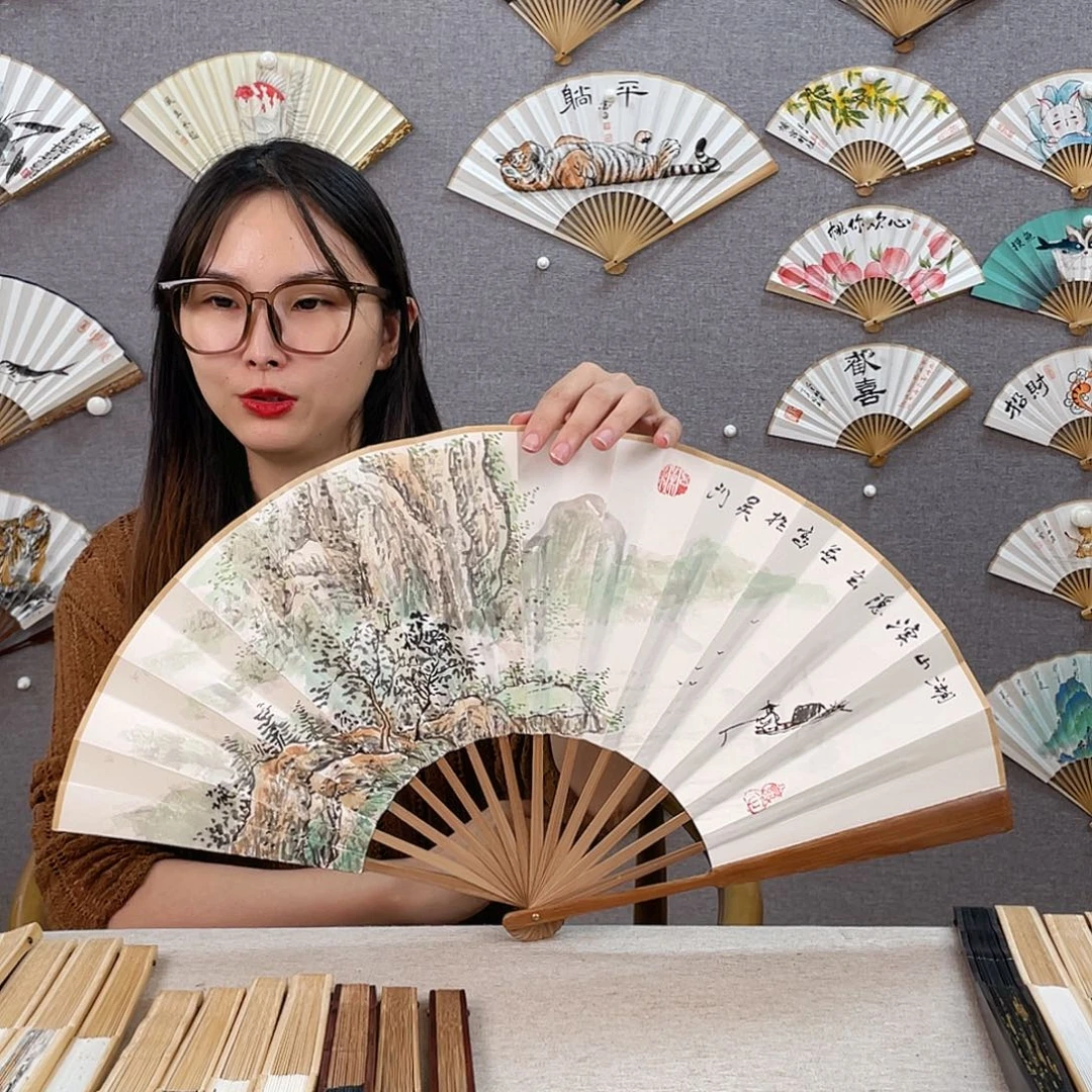 国画10寸-油竹福利折扇（默认粘好）