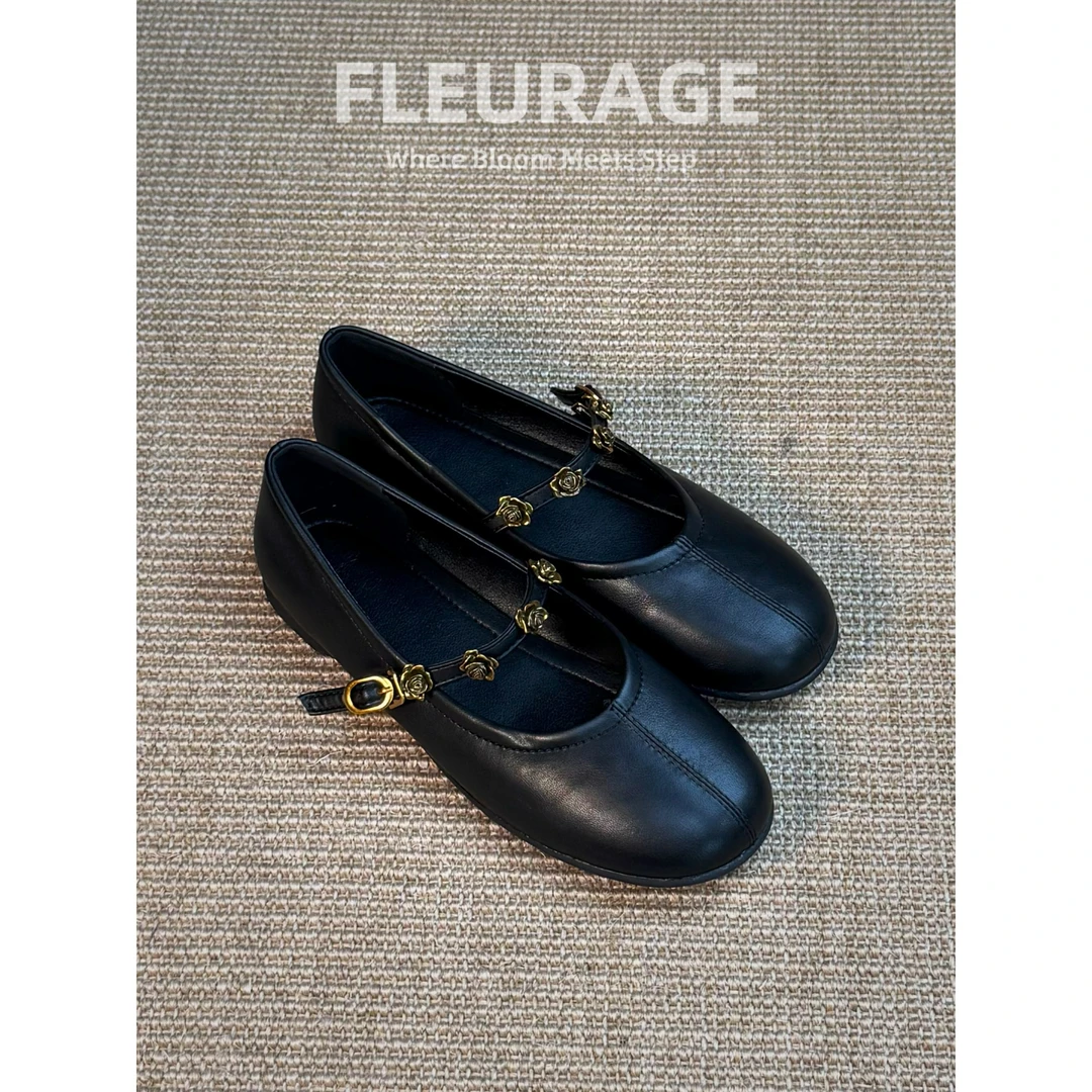 现货~法式单鞋女平底百搭芭蕾晚晚鞋绝美一字扣带复古玛丽珍鞋女