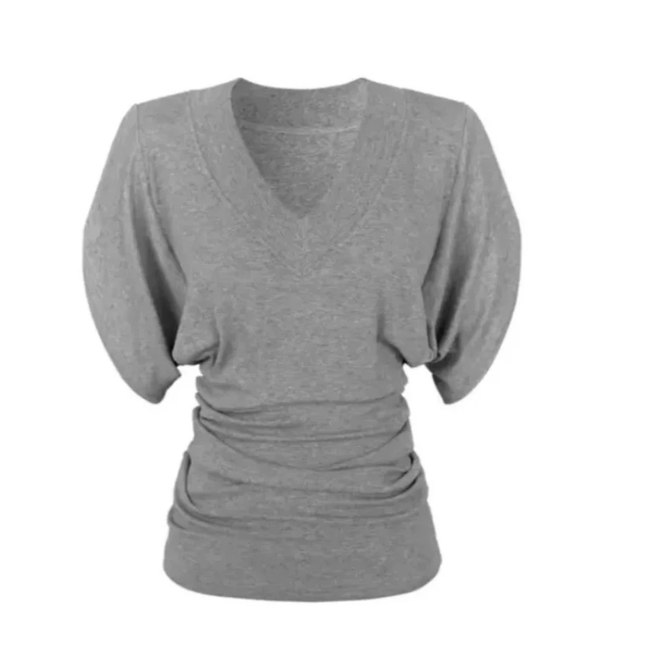 慵懒风宽松显瘦V领短袖T恤蝙蝠袖遮肉修身罩衫百搭上纯欲风