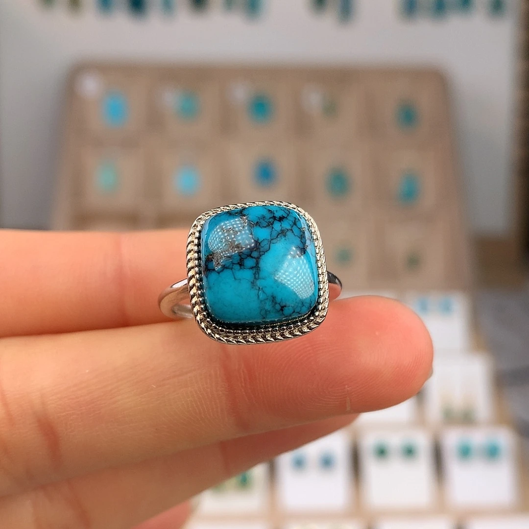 绿松石银S925镶嵌戒指