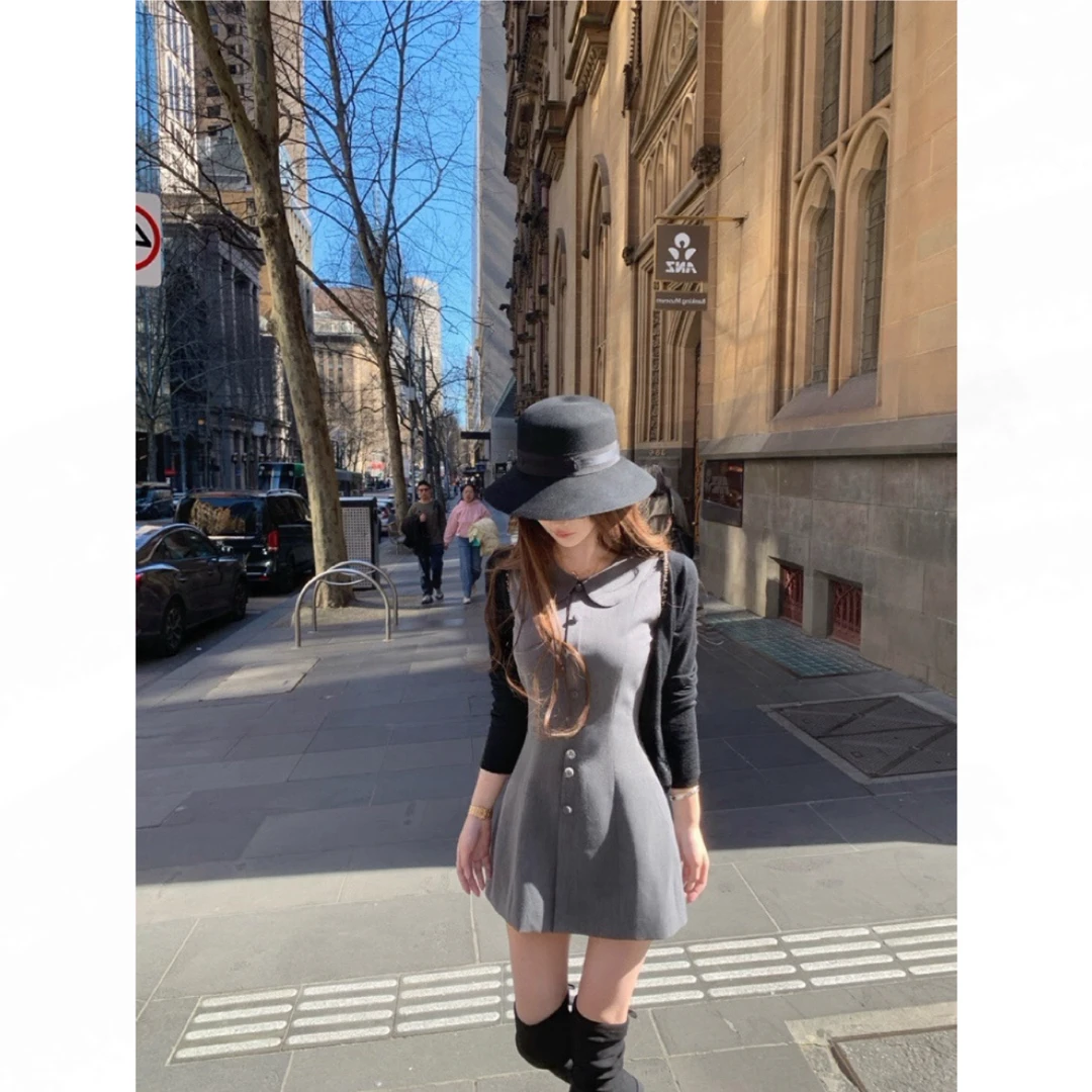 JMSHOP 素描序曲 m1u系翻领收腰无袖连衣裙女设计感内搭裙/开衫