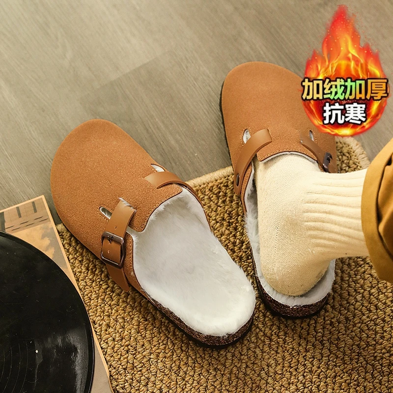 勃肯拖鞋男2025新款冬季外穿防臭防滑增高懒人一脚蹬软木包头半拖