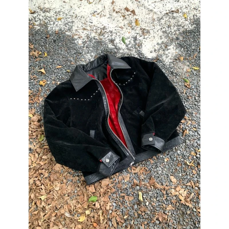 EME【八歧大蛇】座山蟒3.0雅奢少爷二代拼皮翻领仿兔绒加厚绒面外套