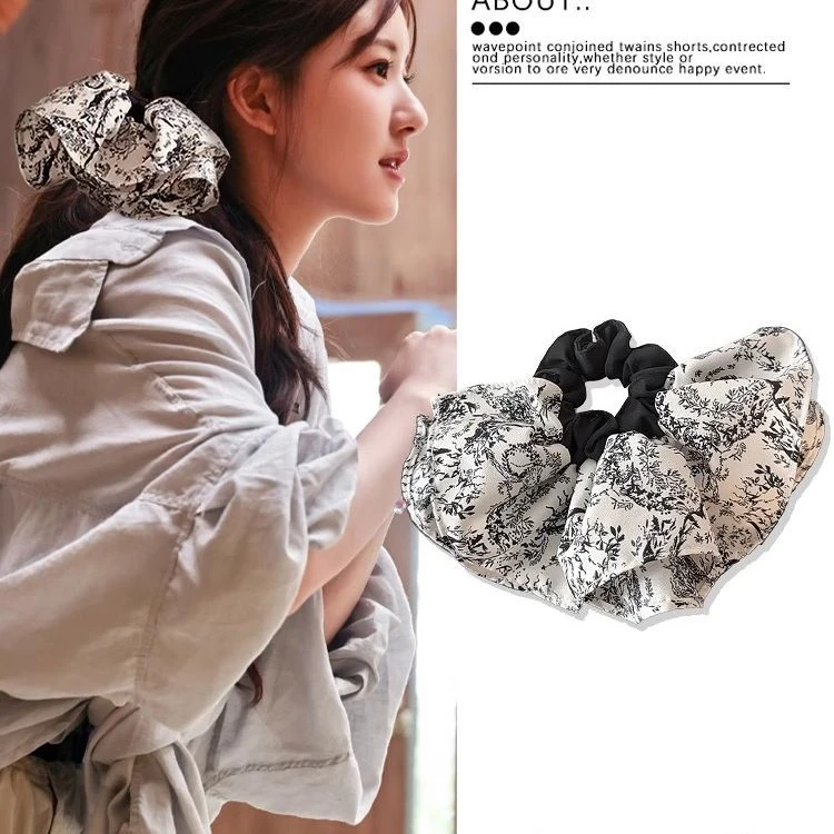 法式超大号水墨染裙摆大肠发圈女气质头绳发饰简约皮筋低马尾发绳