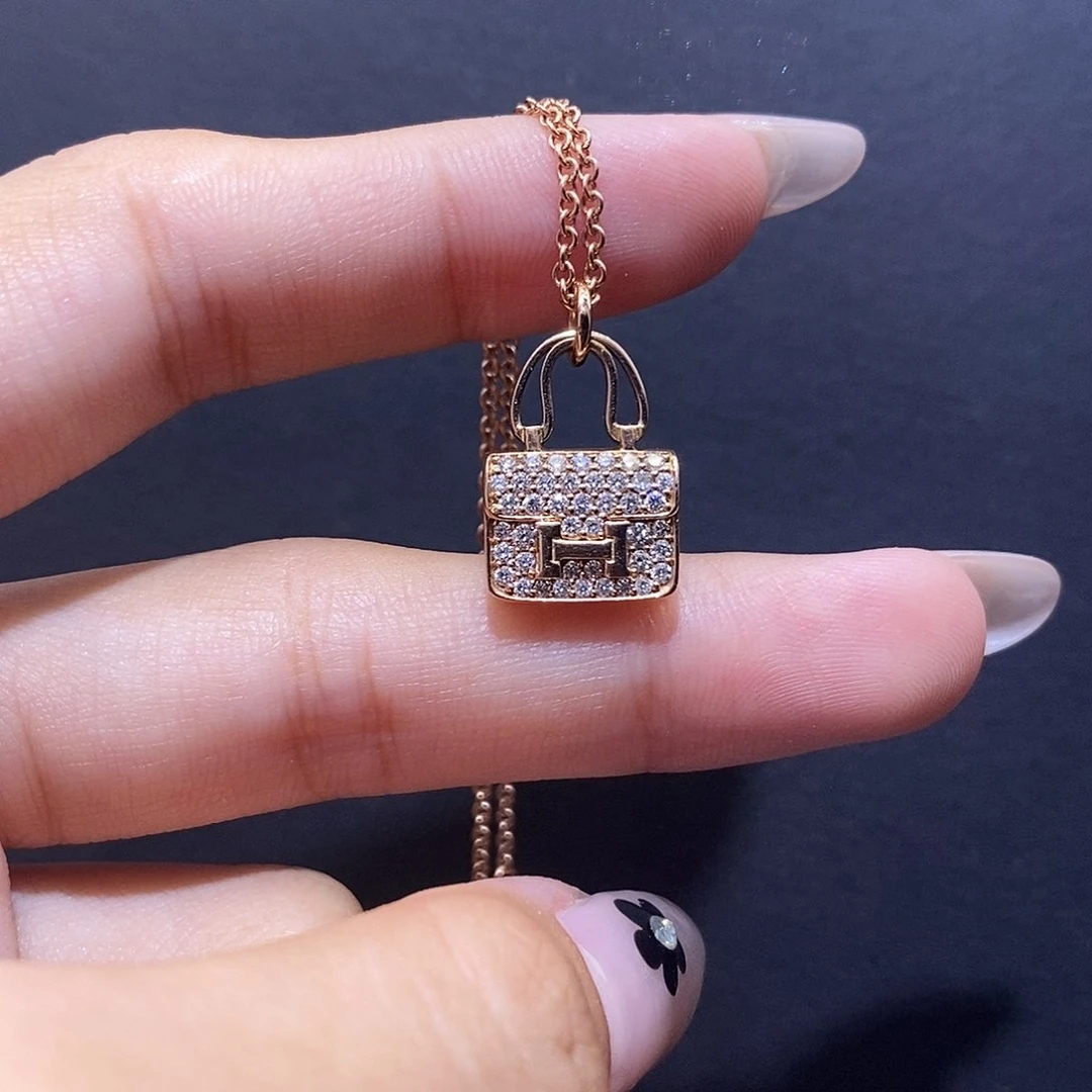 颈饰钻石18K金镶嵌康康包项链k玫