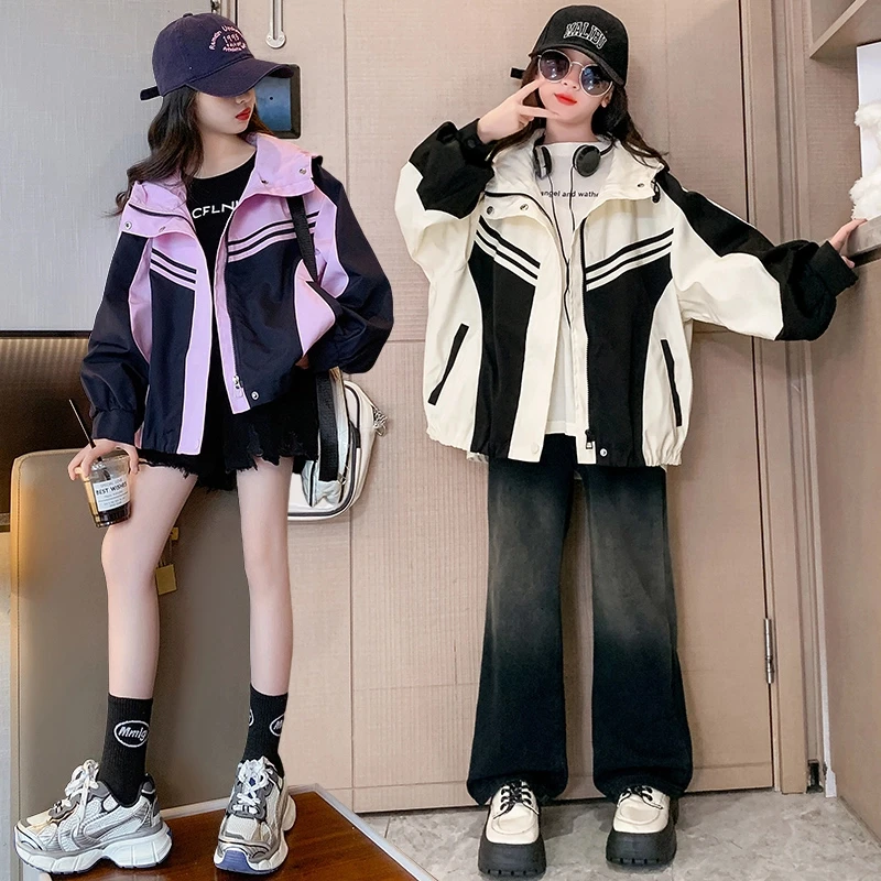 女童外套秋冬2024新款女大童冲锋衣春秋款洋气宽松休闲外套6-12岁